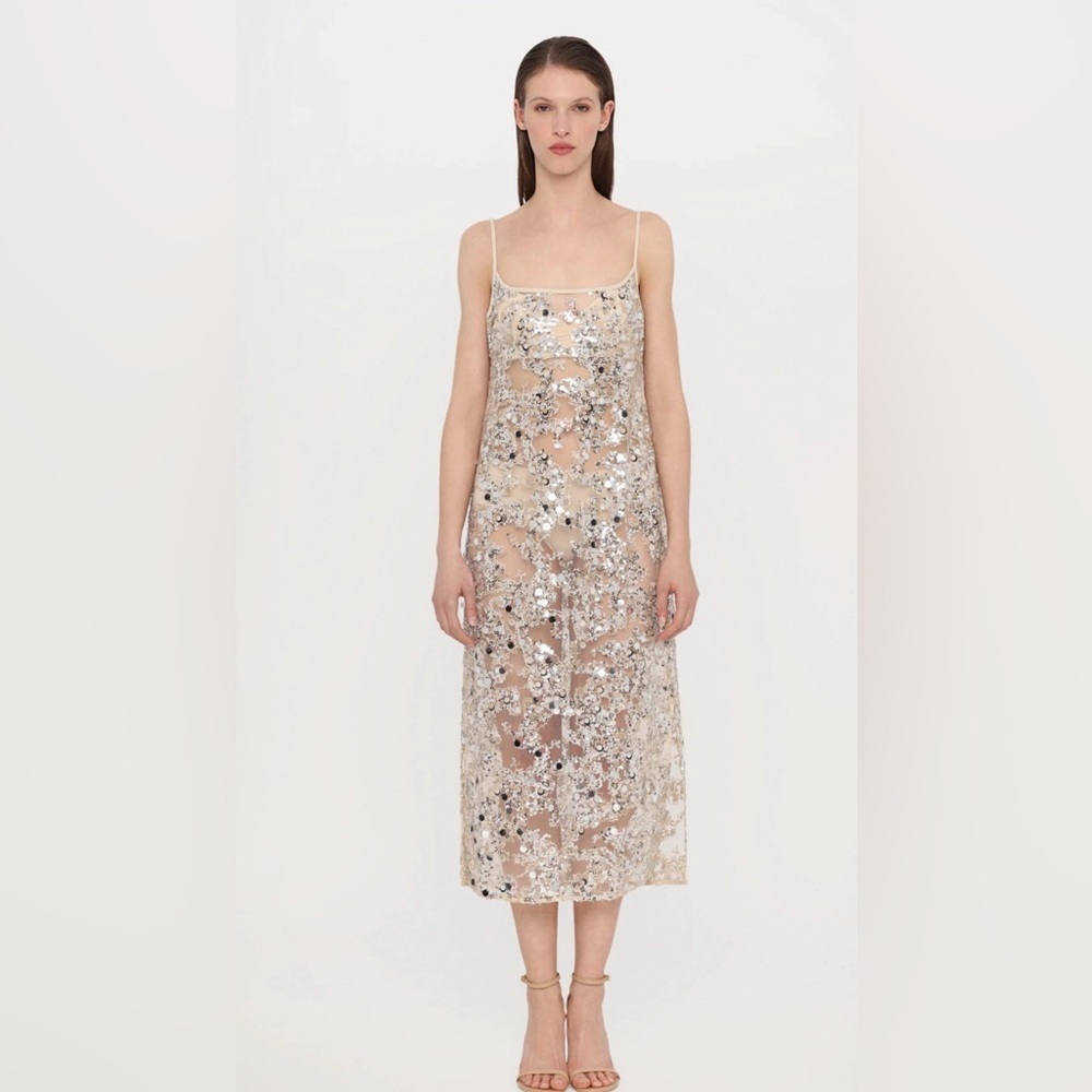 Baum Und Pferdgarten Sequin Embellished Sheer Nude Party Cocktail Dress Nwt